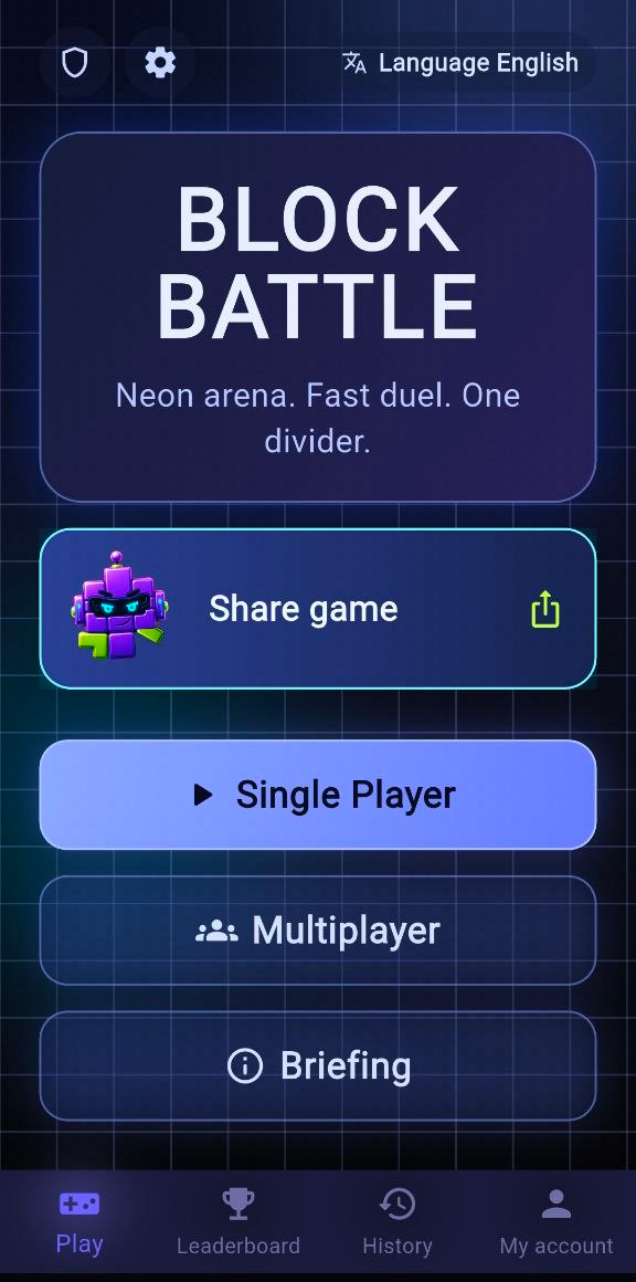A Block battle match on a shared field divided between the player and an AI opponent