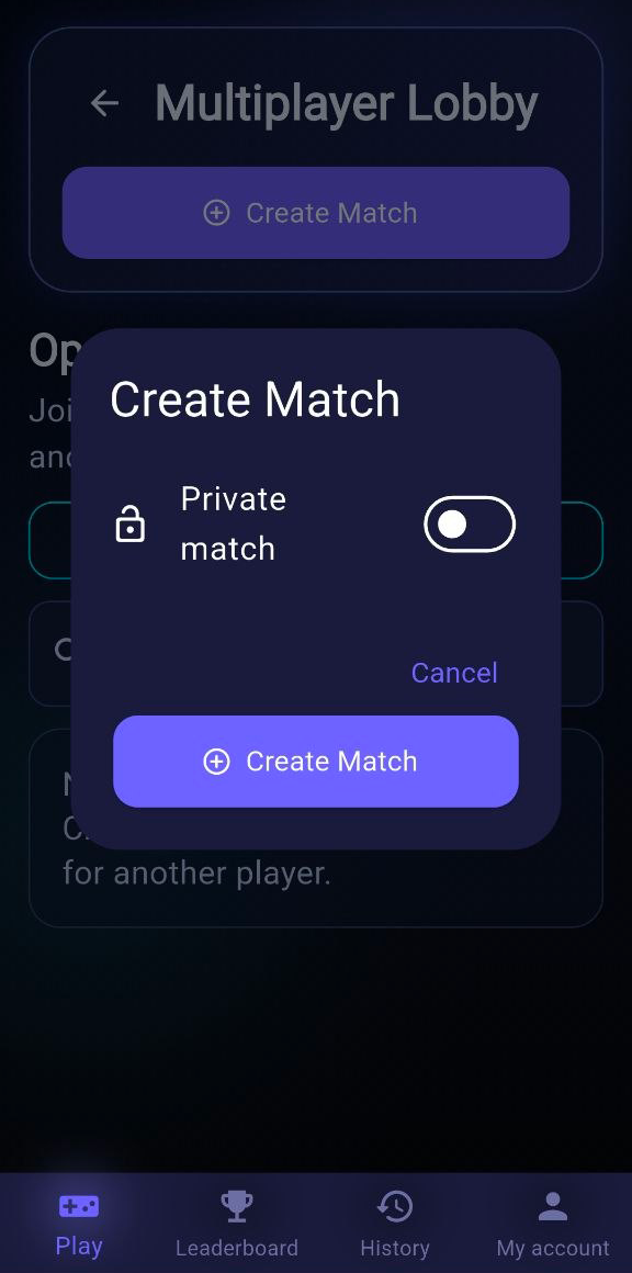Block battle match history with recent wins, losses, duration, and completed lines